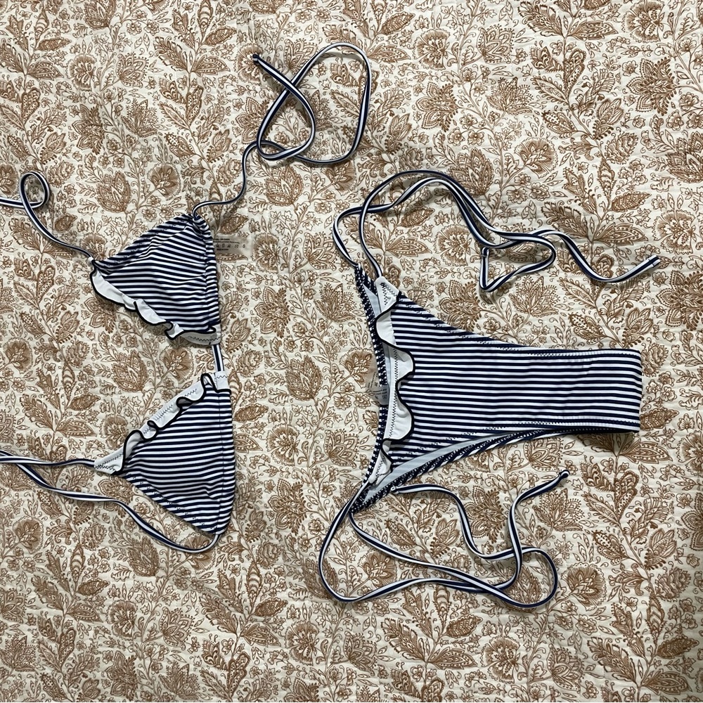 SHEIN Navy and White Striped Bikini